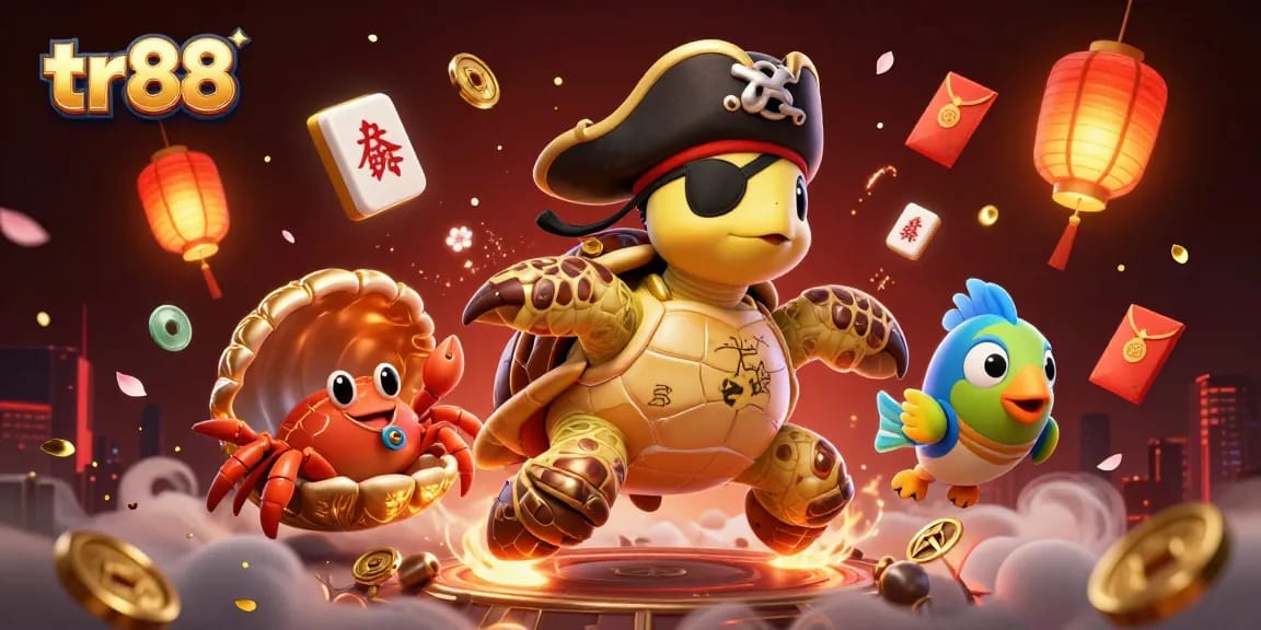 Engage in thrilling gameplay with tr88's vibrant pirate-themed casino illustration, filled with treasures and excitement.
