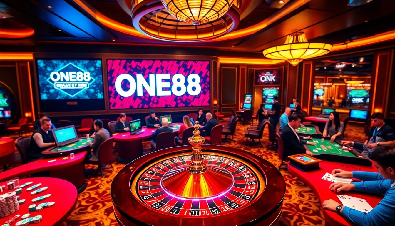 Engage with the excitement of ONE88 LINK at a luxurious casino filled with vibrant games and players.