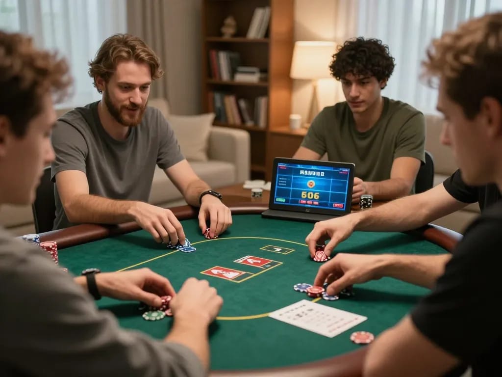 Engaging in LV88 đăng nhập while playing poker online from a cozy home setting.