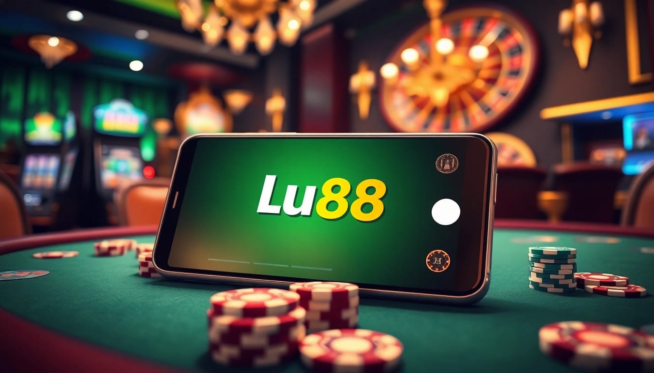 Enjoy the thrill of winning with the lu88 apk on your mobile device amidst a vibrant casino atmosphere.