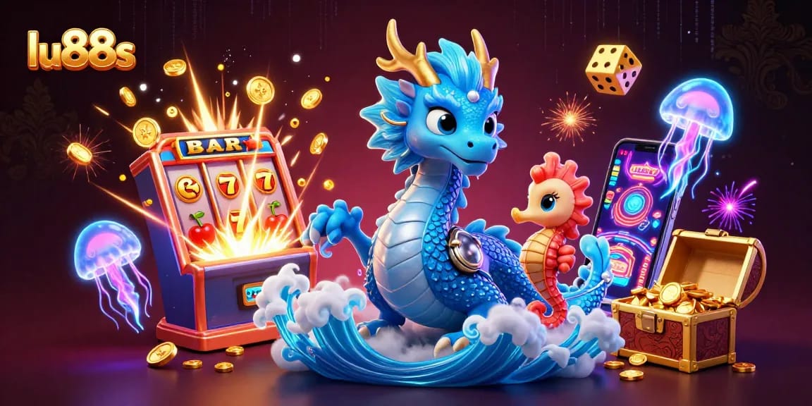Experience thrilling gaming with lu88s, featuring a vibrant scene of characters and casino elements.
