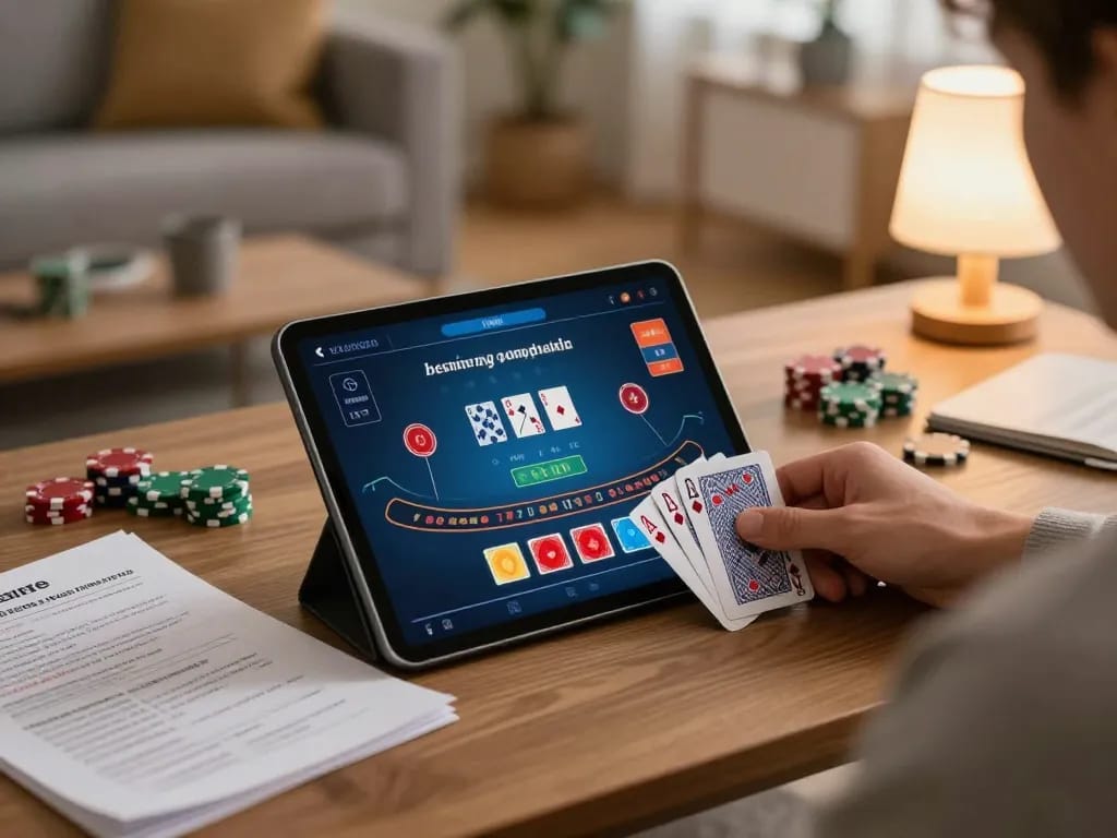 Player engaging in an immersive mm88 online blackjack game with strategy notes nearby