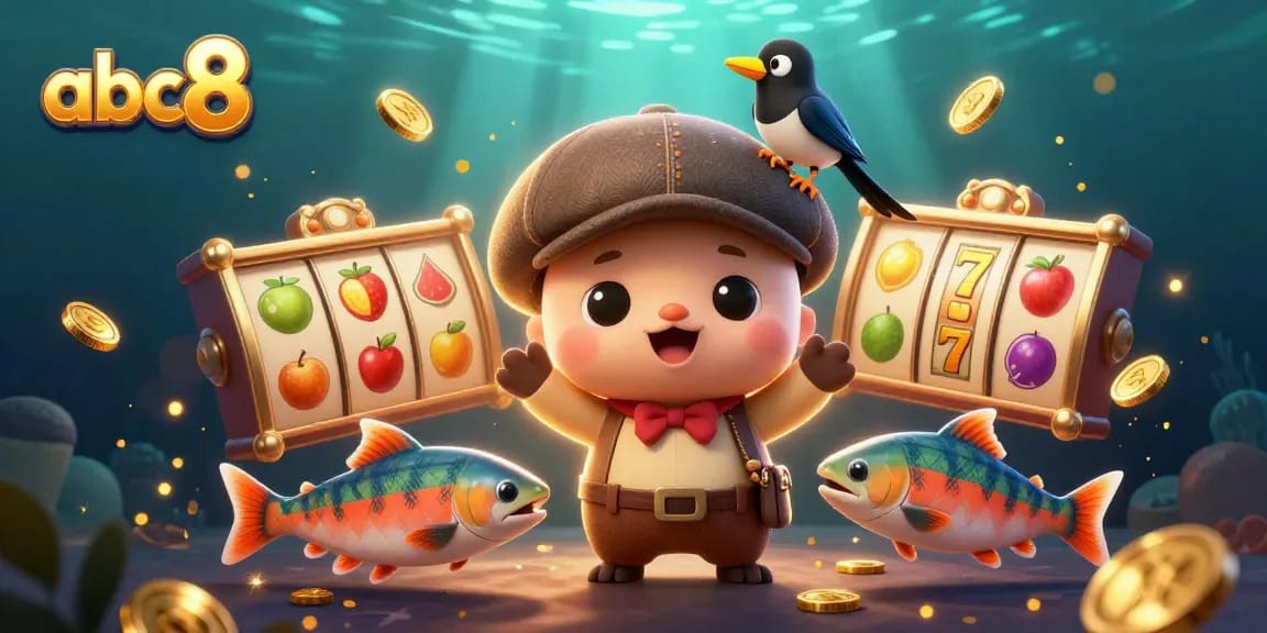 Experience fun and rewards with abc8 featuring slot reels and playful character. Join the excitement!