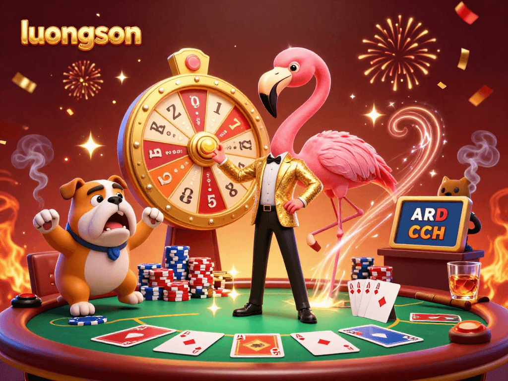 Engage in thrilling gambling experience with luongson's exciting game show hosts and vibrant casino elements.