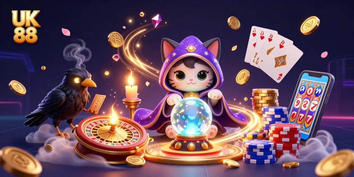 Experience thrilling slots action at UK 88 with a vibrant 3D casino scene featuring charming characters.