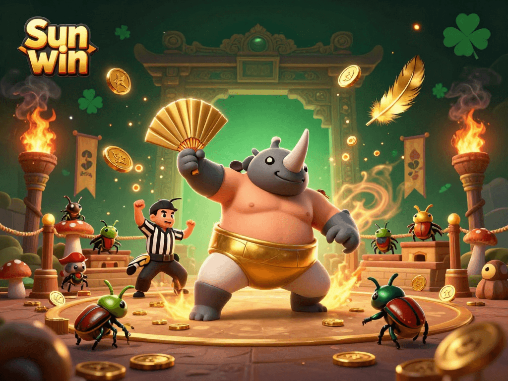 Experience the thrill of Sun win with a match of sumo beetles in a vibrant casino arena.