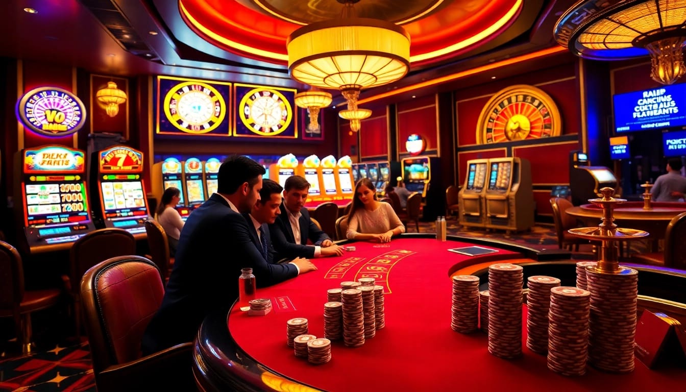 Engaging players at https://rr88me.com/ strategizing at a luxurious casino blackjack table.