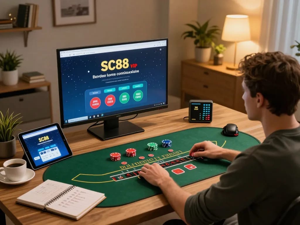 Engaging in SC88 Vip online baccarat gameplay with a focus on strategic bankroll management and immersive experience