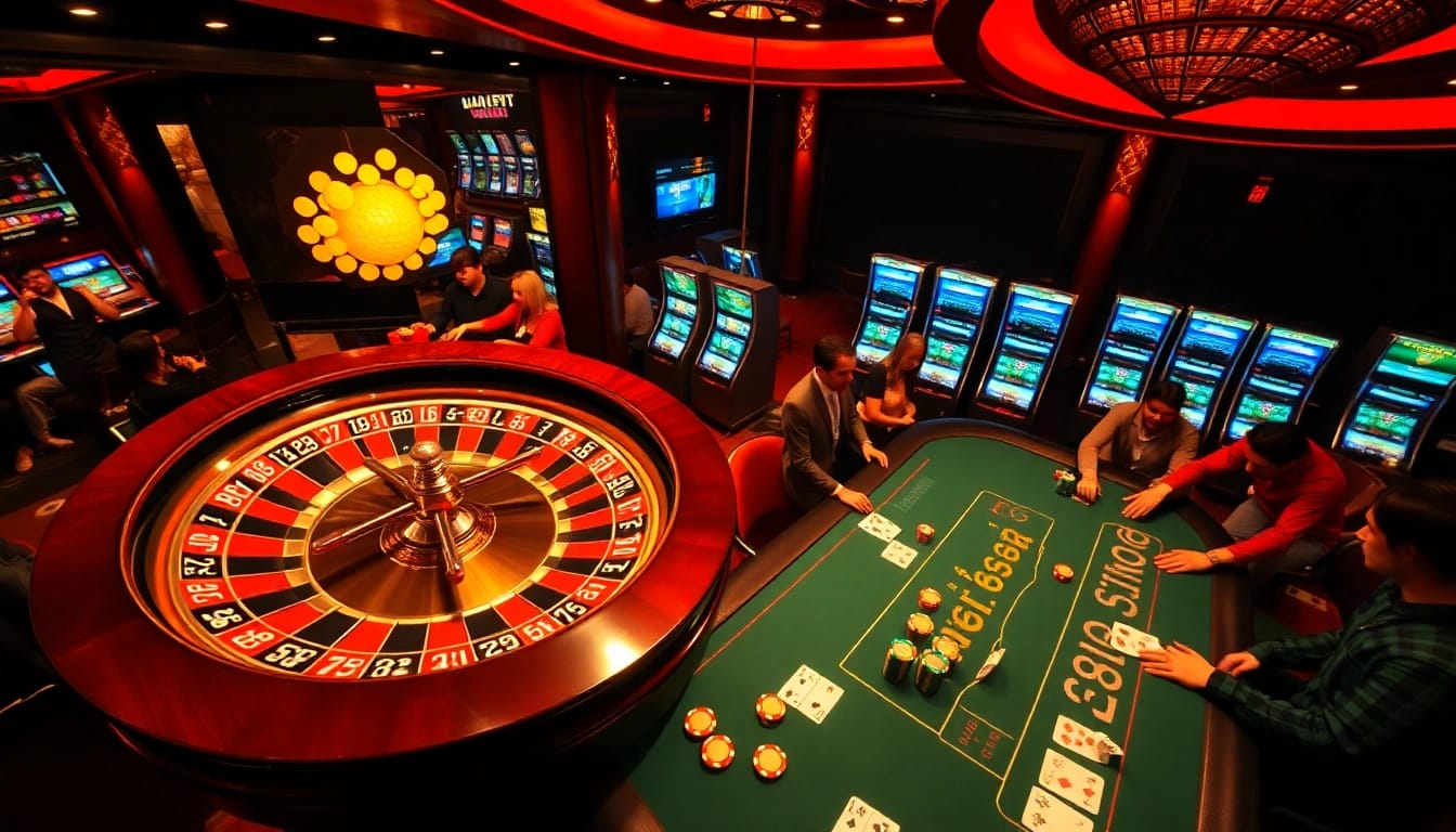 Exciting gambling scene at the one 88 casino showcasing poker chips, cards, and roulette.