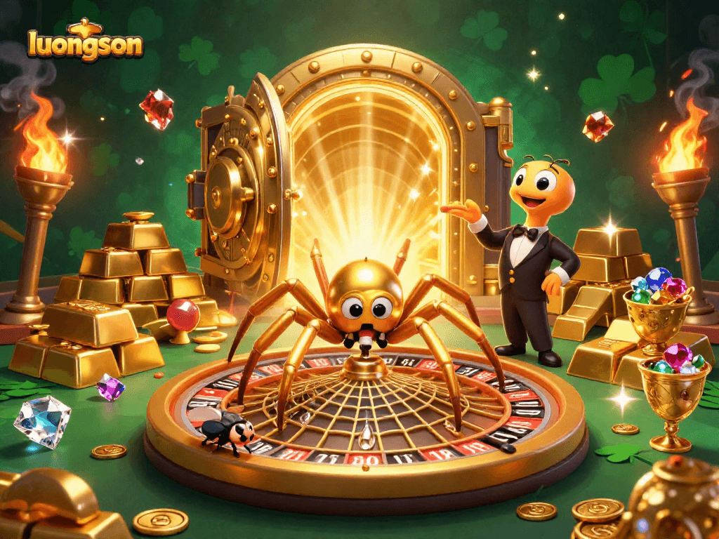 Place bets on the luongson roulette wheel in this vibrant 3D casino scene.
