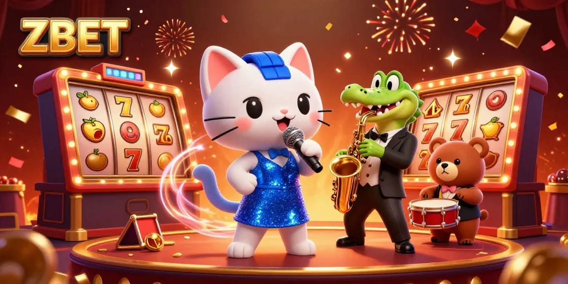 Experience lively gaming at ZBET with a jazz-singer cat, saxophone crocodile, and drum-playing bear.
