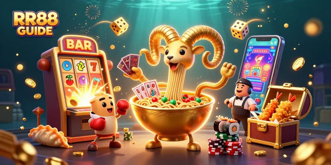 Engage in thrilling gameplay at RR88 GUIDE with a vibrant 3D casino scene filled with dynamic characters and action.