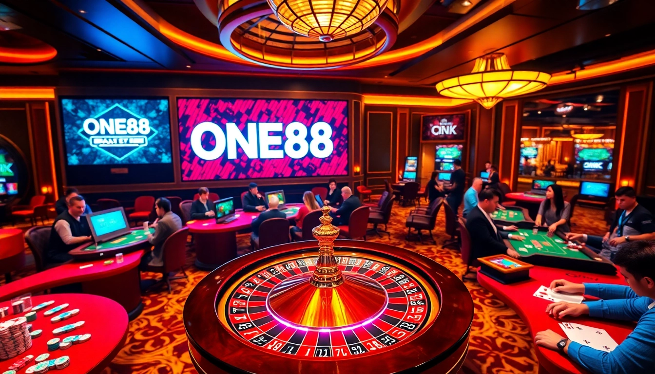 Engage with the excitement of ONE88 LINK at a luxurious casino filled with vibrant games and players.