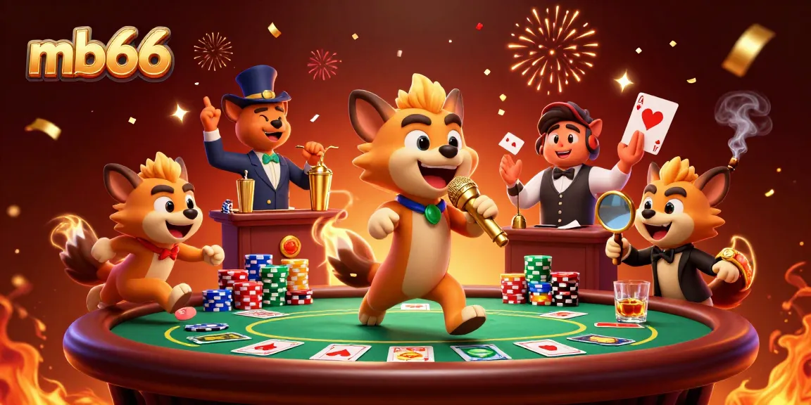 Experience the excitement at mb66 casino with hyena characters and casino elements in a vibrant scene.