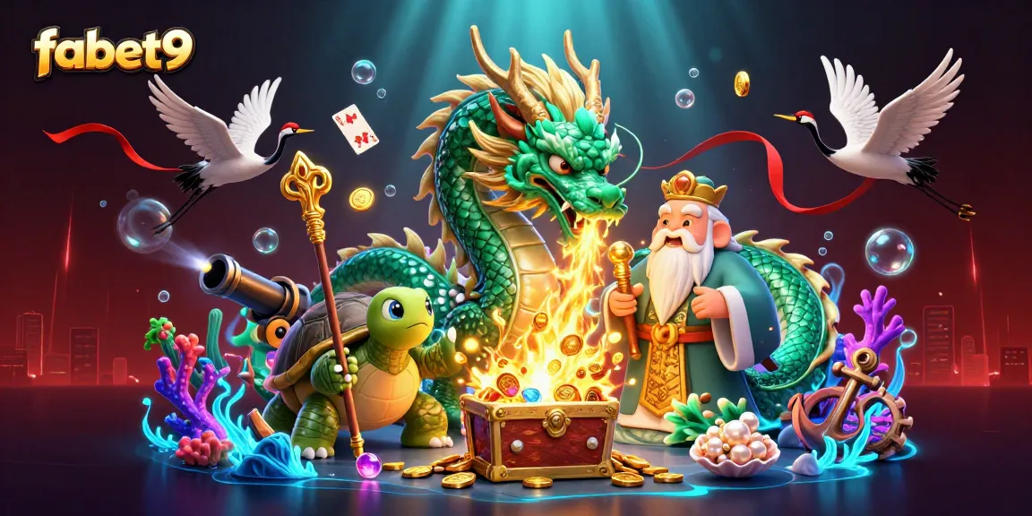 Experience fabet9's gaming adventure in an immersive, vibrant casino illustration featuring a jade dragon and lucky cranes.