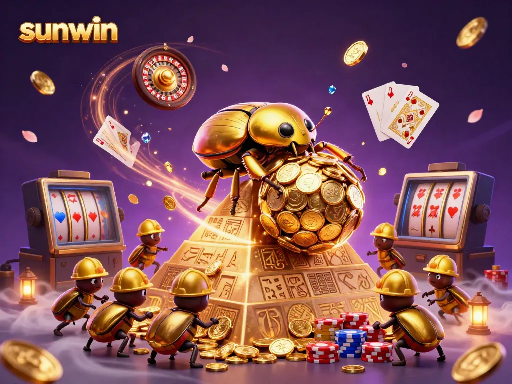 Experience the thrill of sunwin with a golden beetle showcasing casino excitement