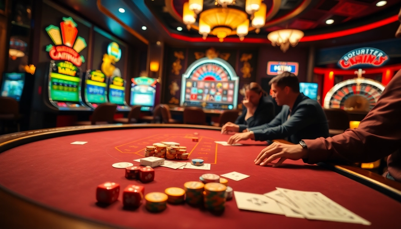 Experience the excitement of gambling at a luxury poker table with XX88, featuring vibrant slot machines and colorful chips.