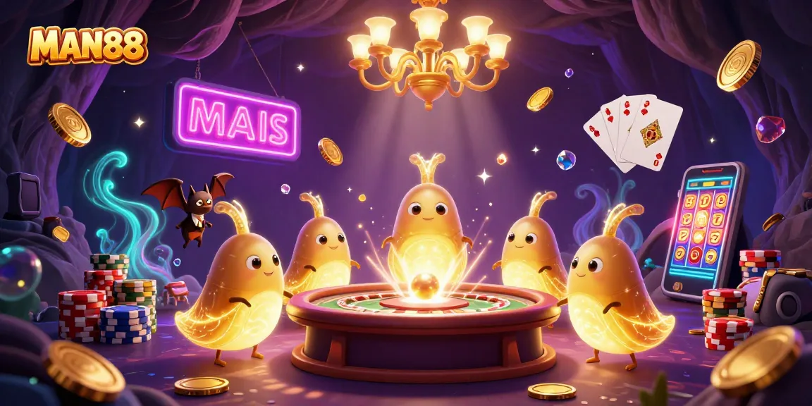 Experience the excitement of MAN88 with glowworms lighting a vibrant casino scene
