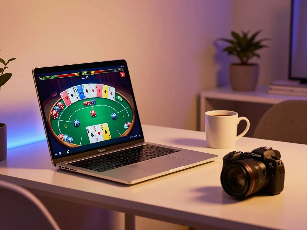 rik88 online poker game setup showcasing an engaging interface and relaxed home environment