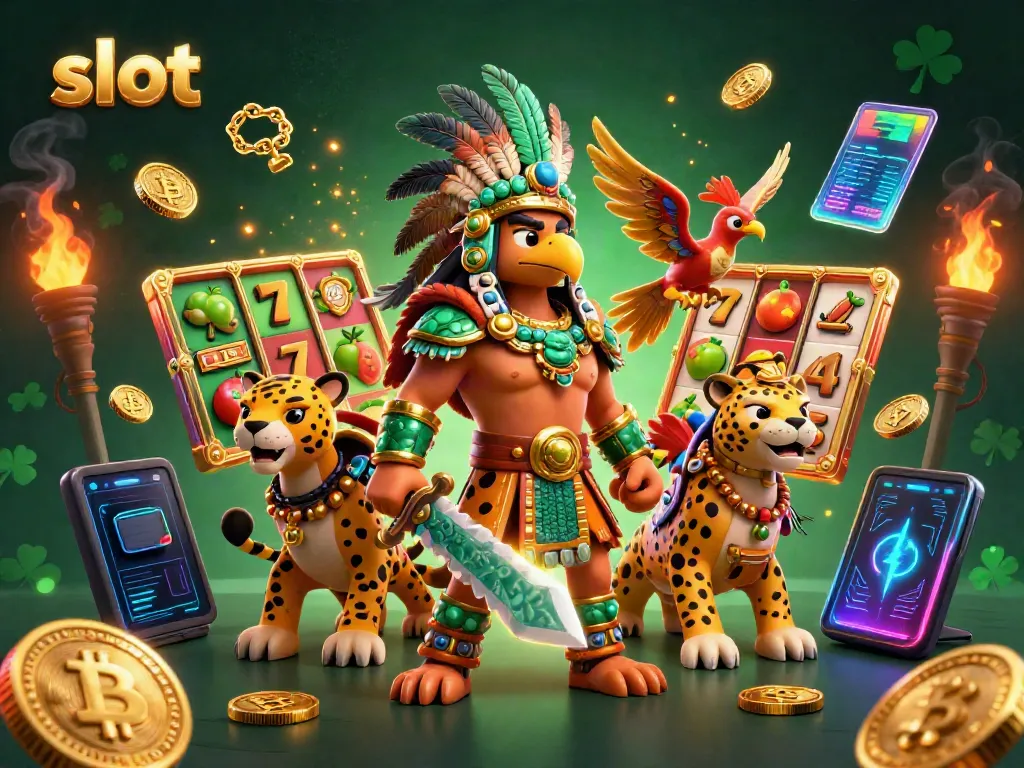 Experience thrilling slot gameplay with dynamic characters and jackpot elements in this vibrant 3D illustration.