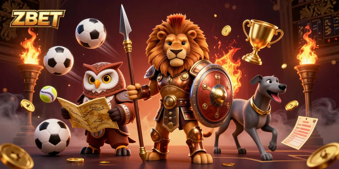 ZBET promotes engaging online betting experiences with mascot characters amid 3D gaming elements.