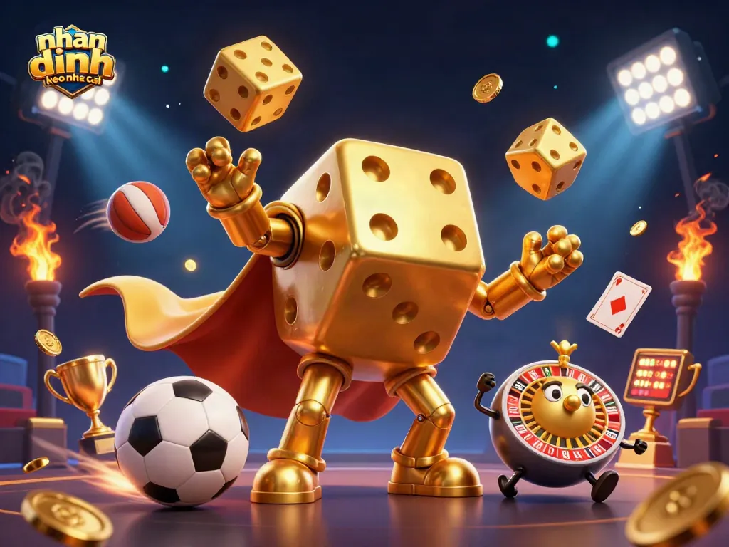 Engaging nhan dinh keo nha cai illustration showcasing a dynamic casino scene with vibrant 3D elements.