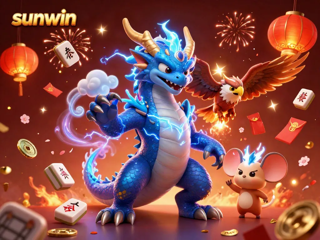 Engage in thrilling gameplay with sunwin featuring a dragon, hawk, and mouse in an electrifying casino setting.