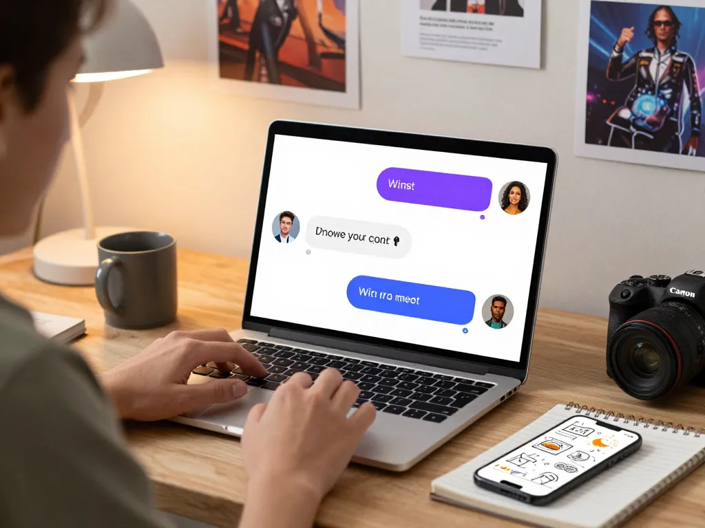 Engaging spicy chat AI interaction on a sleek laptop in a modern digital workspace.
