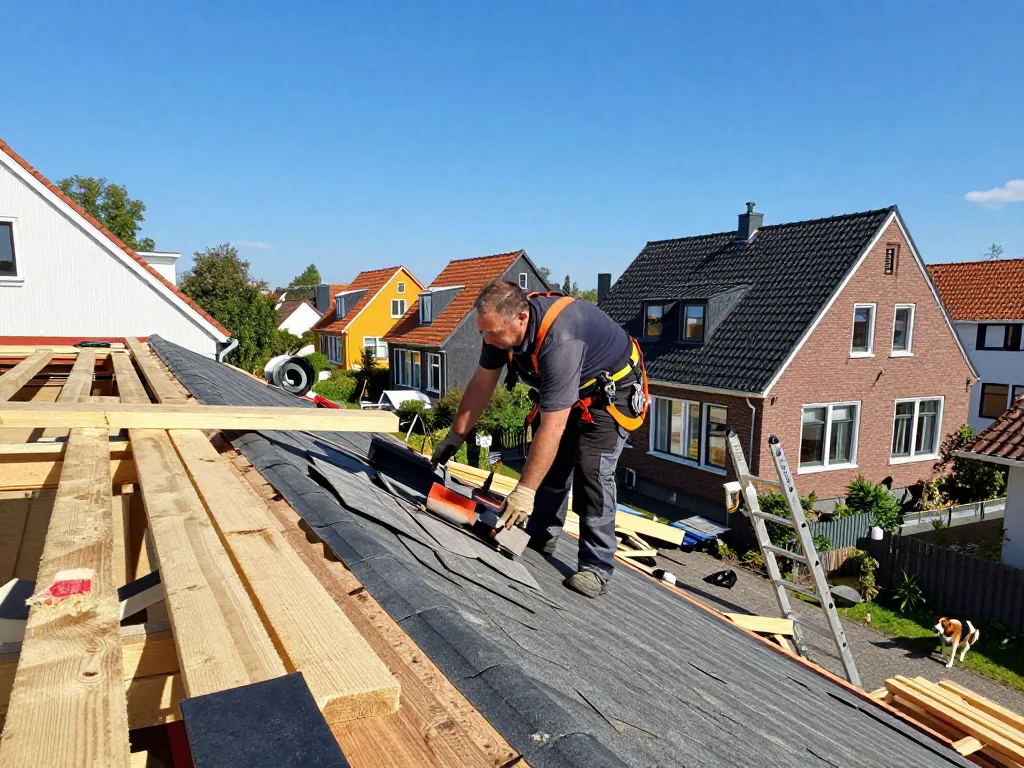 Vakkundige dakdekker Utrecht die een dak renoveert, met kwaliteitsmaterialen en een levendige buurt.