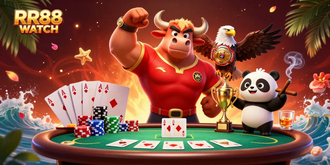 Engage with RR88 WATCH in a vibrant casino scene filled with poker chips and cards.