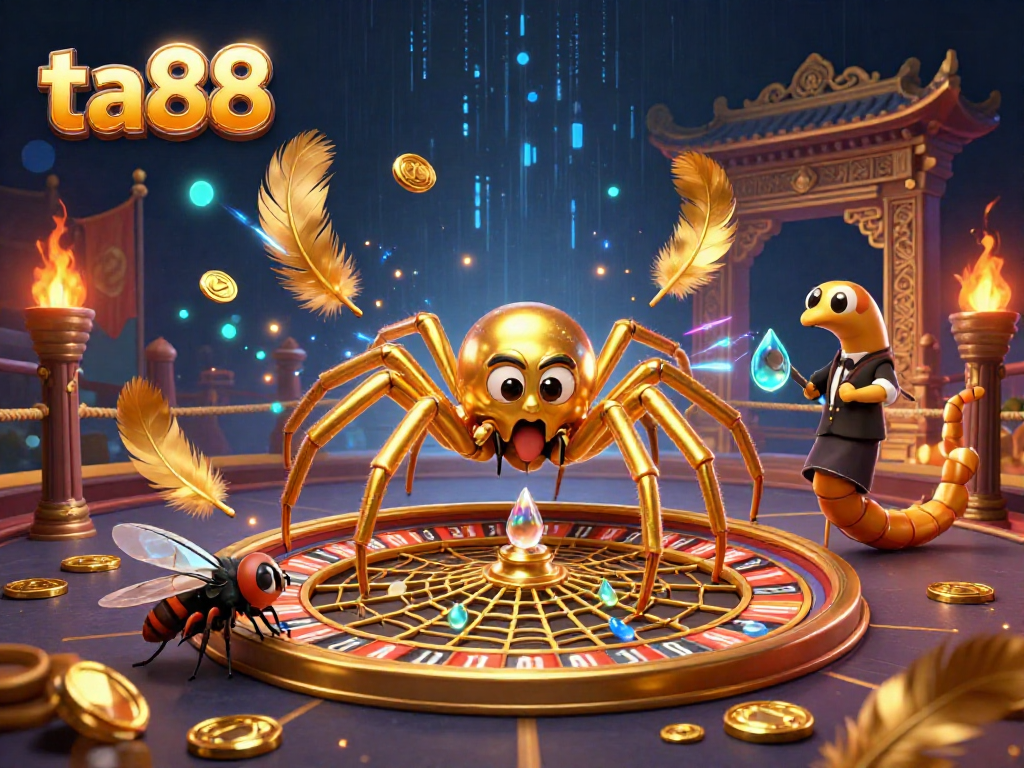 Spin winning bets at ta88's roulette with a golden spider croupier and vibrant casino elements.
