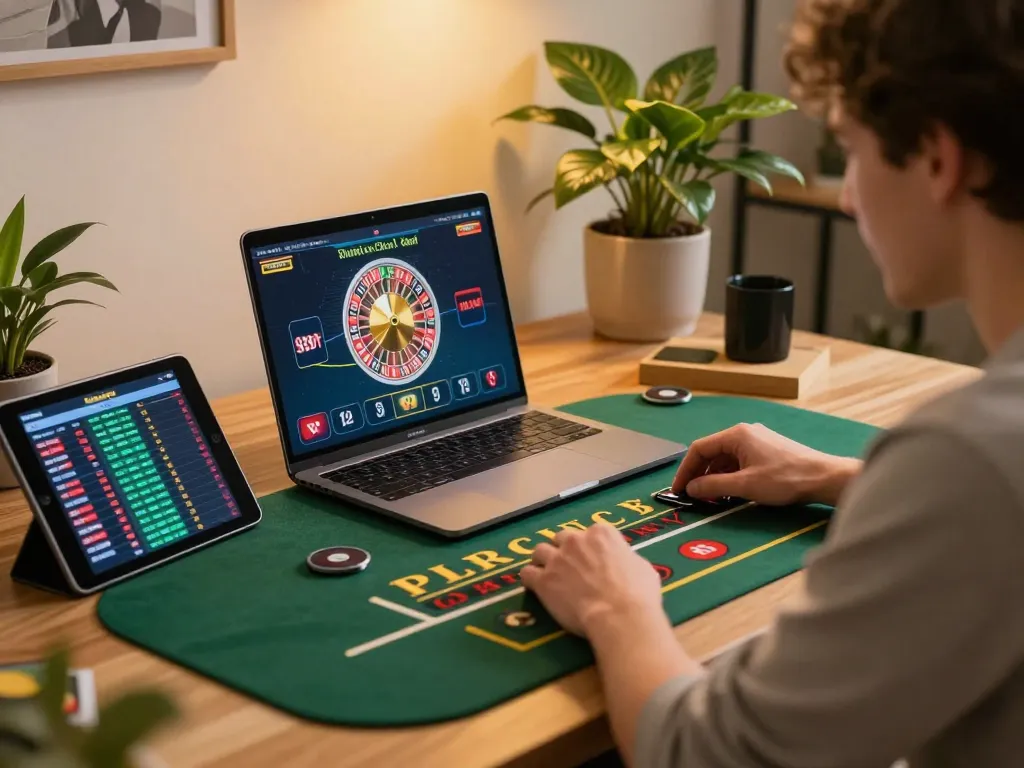 Engaging with SC88 online roulette game on a laptop, showcasing a thrilling gambling experience.
