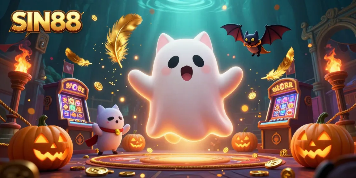 SIN88 showcases an exciting ghostly casino scene with unique characters and vibrant gaming elements