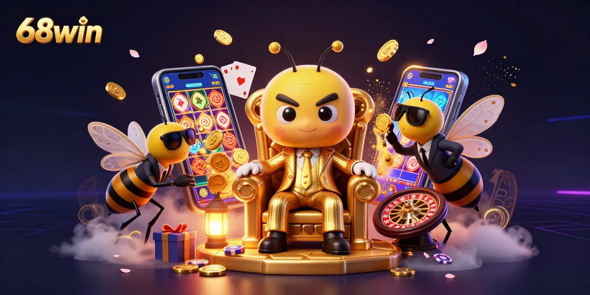 Engage in thrilling slot experiences at 68win with a vibrant 3D casino scene featuring lively characters and game elements.