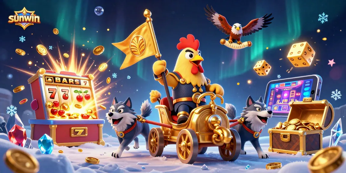 Engage with sunwin slots and jackpots in a vibrant 3D digital casino illustration