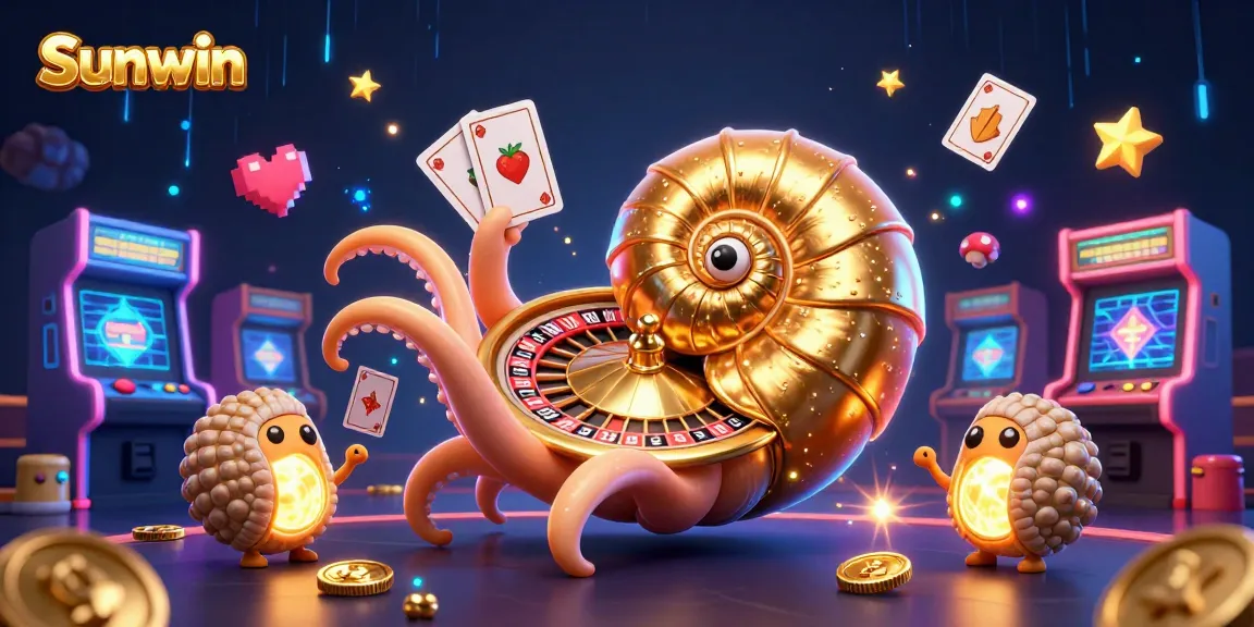 Sunwin casino illustration showcasing the giant nautilus roulette dealer with 3D gaming elements.